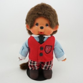 Monchhichi 紅色背心格仔褲子男孩