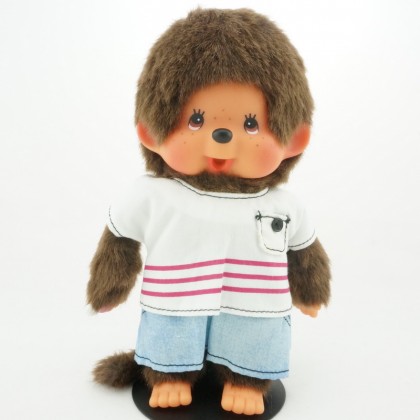 Monchhichi 白衣紅間條牛仔褲男孩