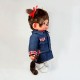 Monchhichi 格仔服裝女孩(紅色)(中型)
